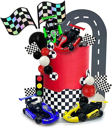 Miniatura 9 de Decoración para tartas de auto de carreras para auto de carreras, decoración para tartas de cumpleaños para auto de carreras, recuerdos de fiesta