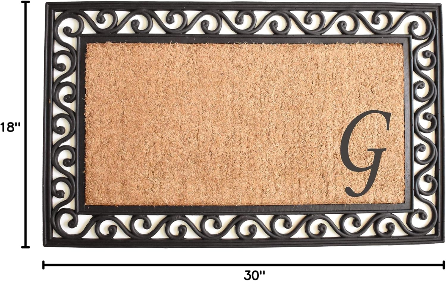 Home & More 104021830 Versailles Monogram Doormat 18" x 30", Natural/Black (Letter G)