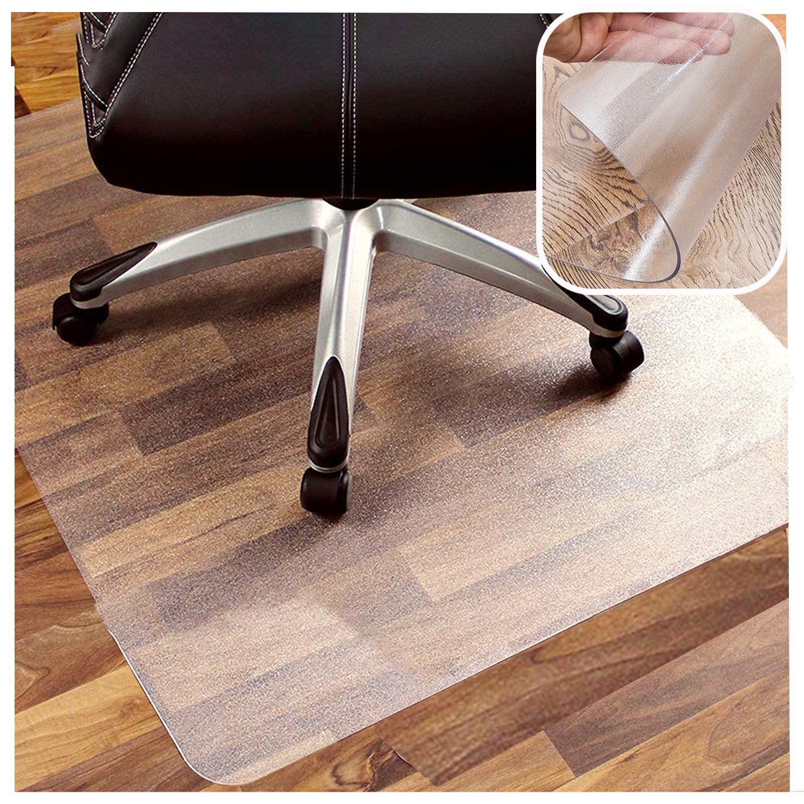 Tapis de chaise transparent pour sols durs, 91,4 x 121,9 cm, grand tapis de protection de bureau d'ordinateur, PVC transparent, anti-rayures, facile à nettoyer, pour la maison et le bureau