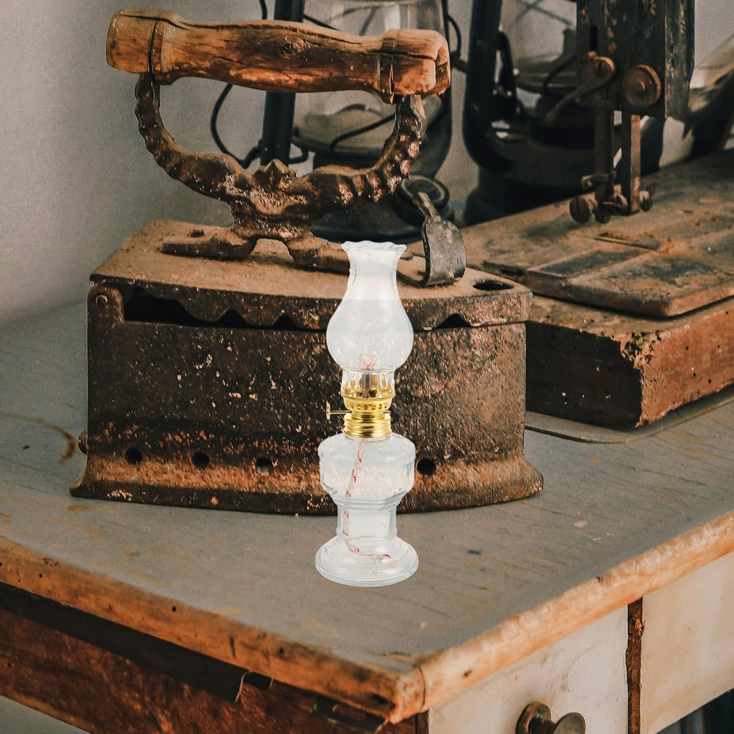 2 Sets Retro Glass Kerosene Lamps for Home and Camping Handheld Vintage Oil Lanterns with Spare Wicks Decorative and Practical Indoor Outdoor Lighting