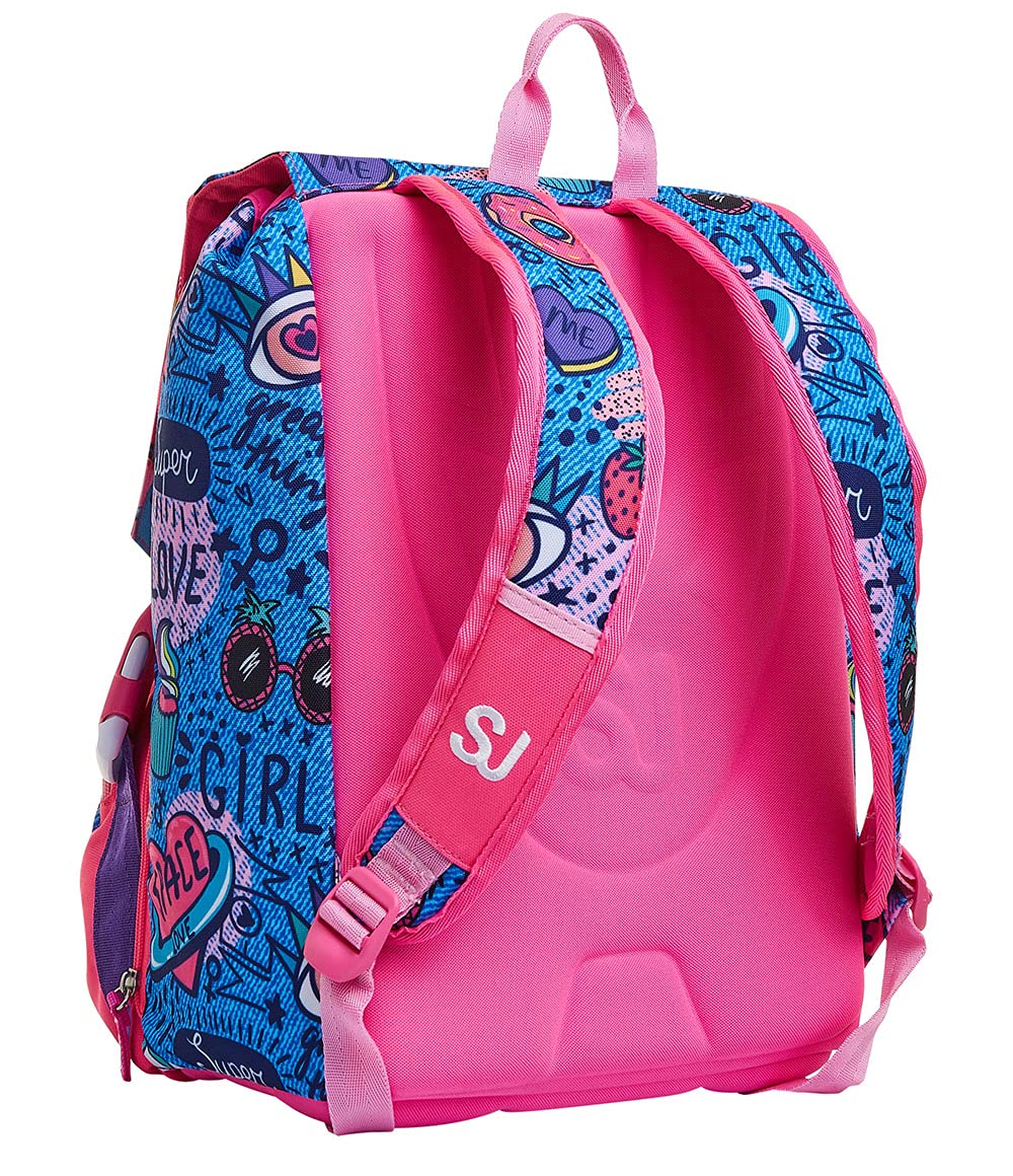 SJ GANG Backpack, Expandable Knapsack, for 1st Grade Kids - Girls&Boys, Large Capacity, For School, Sport & Free Time, with Flip-System Italian Design, pink/pattern