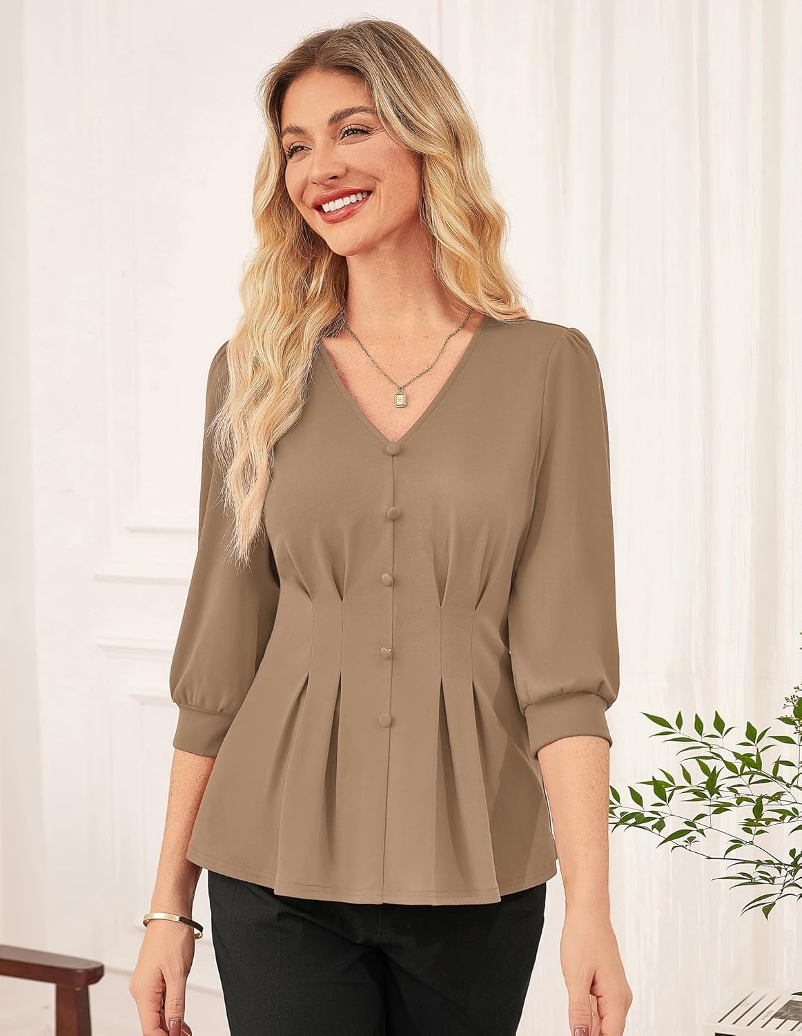 GRACE KARIN Women Business Casual Tops, 2026 Spring Trendy Dressy Blouses, 3/4 Sleeve Peplum Work Shirts V Neck Office Outfit - Image 3