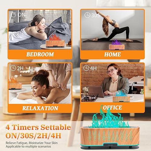 Miniatura 6 de Difusores de aceite esencial, difusor de aire de llama, difusor de aromaterapia de 6.8 fl oz con 2 modos de niebla, 4 temporizadores de encendido y