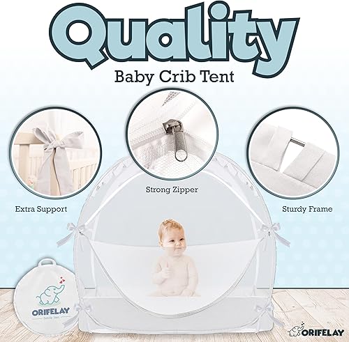 Miniatura 6 de Tienda de campaña para cuna de bebé, tienda de campaña para cama infantil con máquina de ruido blanco, apertura de cremallera ancha, funda de cuna