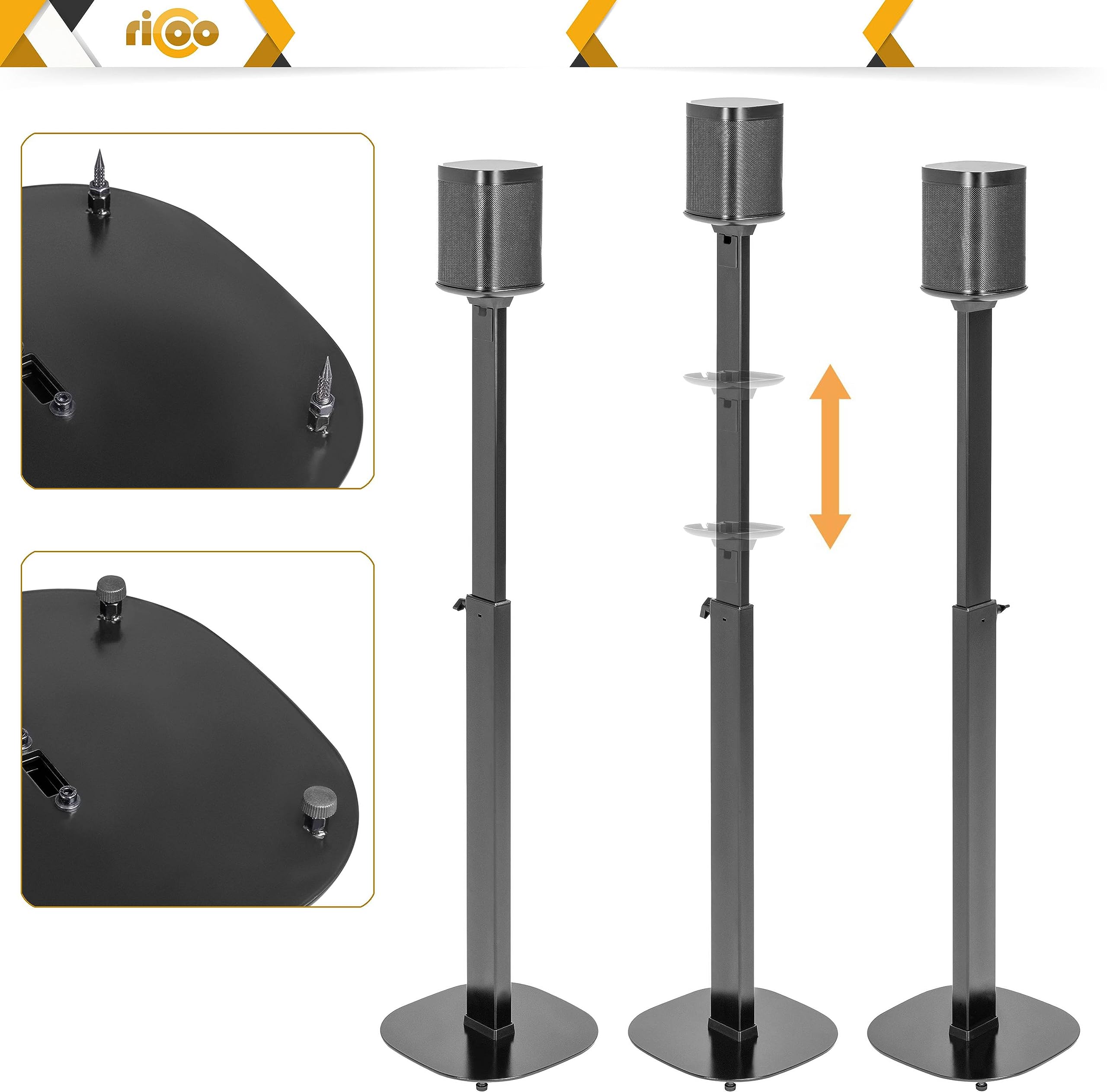 RICOO Supporto per Altoparlanti LH073 Supporti da terra per casse acustiche Supporto da Pavimento per SONOS ONE (SL) Stabile Stand con Gestione Cavi Integrata 1182 x 265 x 265 mm Set di 2, Nero