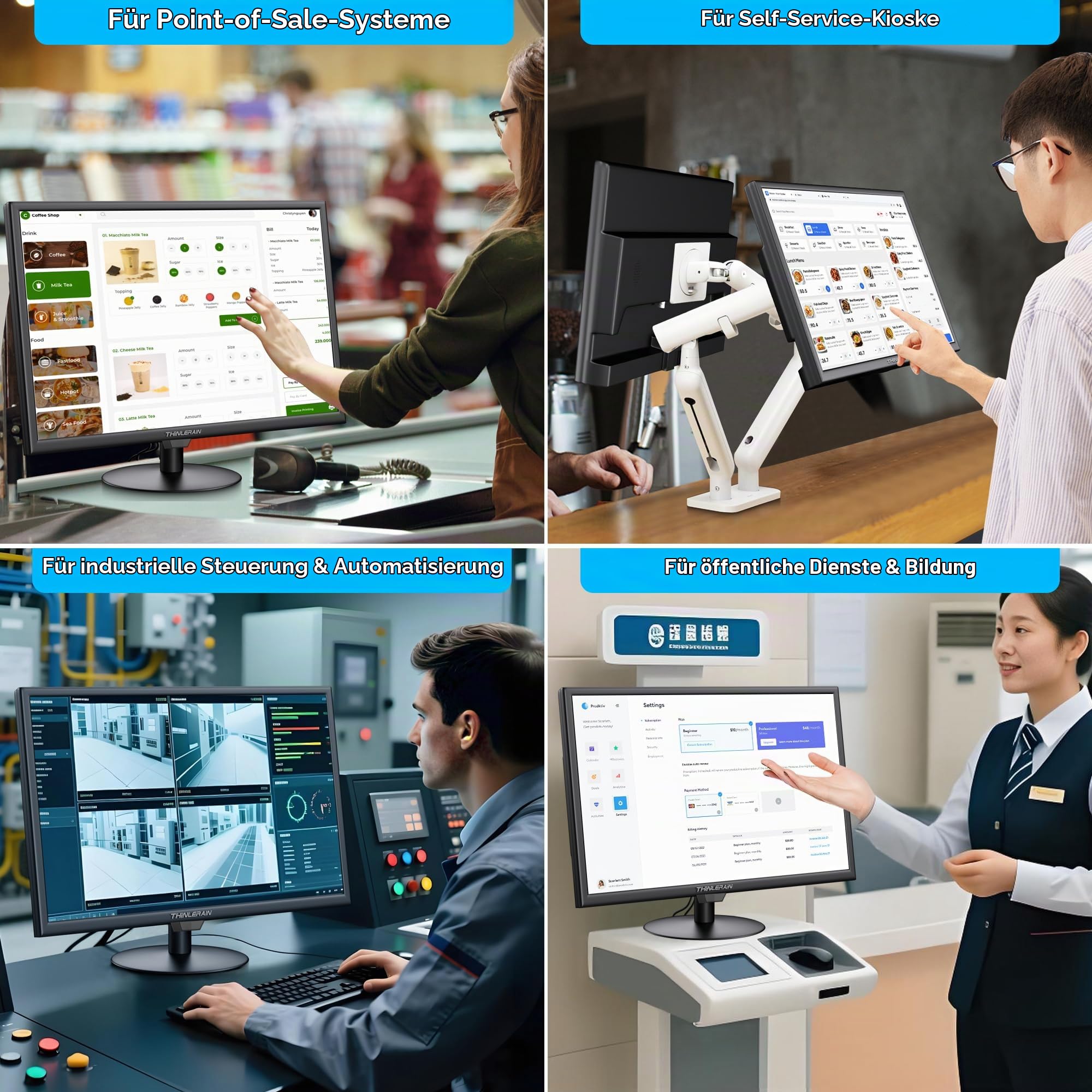 19 Zoll Touchscreen Monitor – 10-Punkt Multitouch, 1440x900 HD Bildschirm Display, HDMI VGA AV BNC USB, VESA, integrierte Lautsprecher – Computer Monitor für POS, Büro, Industrie
