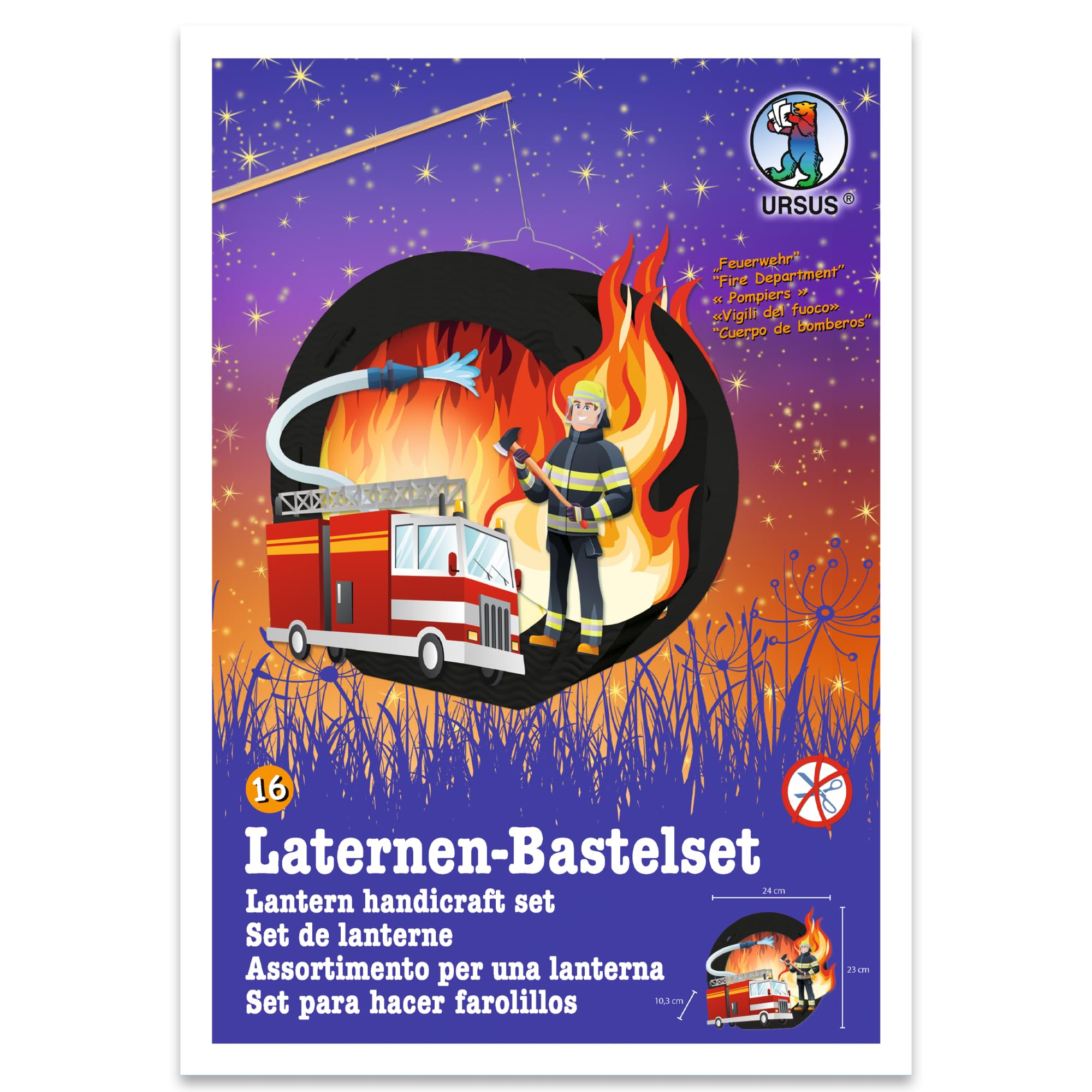 Ursus 18710016F Easy Line Lantern Craft Set, Fire Brigade, Approx. 21.8 x 21 x 10.3 cm, Set for Making a Lantern, Includes Step by Step Instructions (English Language not Guaranteed), Ideal for The