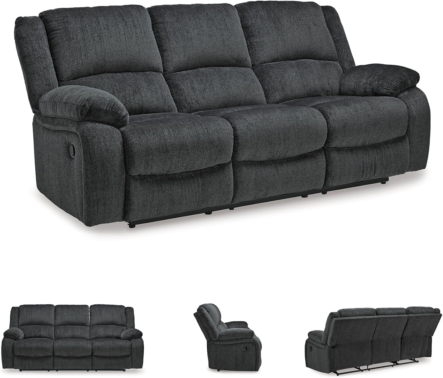Signature Design by Ashley Draycoll Contemporary Manual Pull Tab Reclining Sofa, Dark Gray