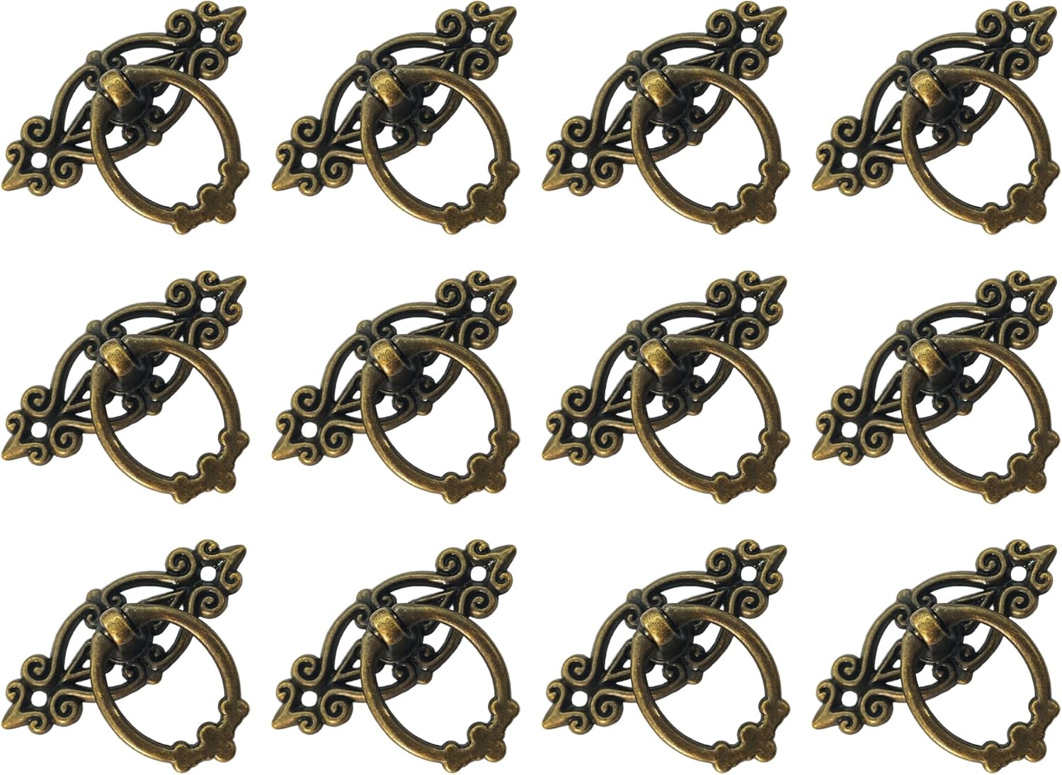 6PCS 2.5" Vintage Bronze Ring Pulls, Antique Drop Handles for Dresser Drawers, Decorative Cabinet Hardware Knobs for Furniture Cupboard Wardrobe
