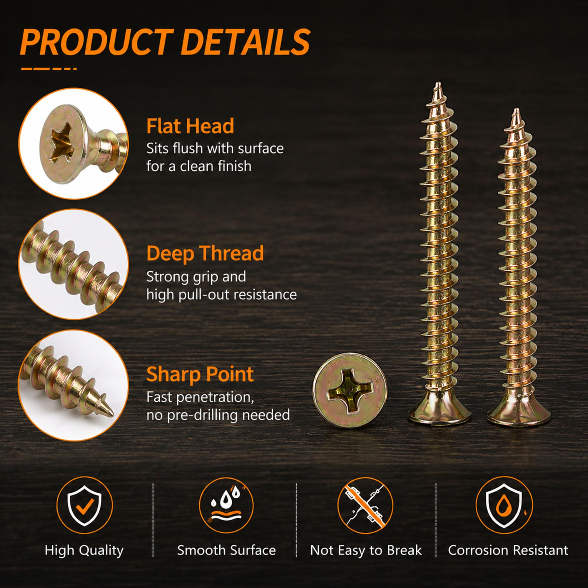Assortiment de 600 vis à bois, tailles M4, 12 mm à 50 mm, en acier zingué, tournevis cruciforme, avec embout de tournevis
