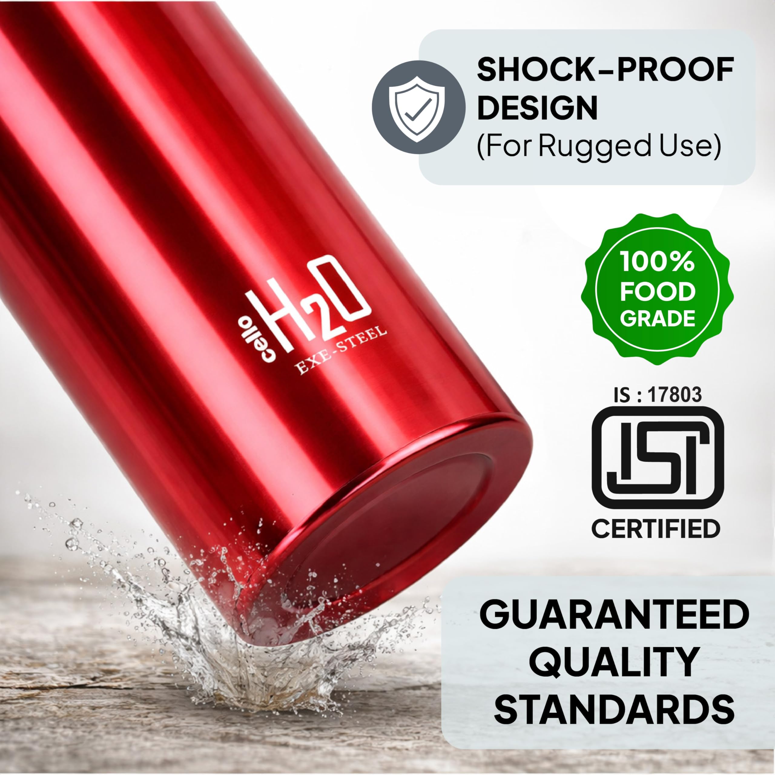 CELLO H2O Stainless Steel Water Bottle for Office & Daily Use 1000 ml, Red | Single Wall Freezer & Fridge Safe, Lightweight & Stylish Leakproof Rustproof Steel Water Bottle for School, Gym & Travel 4