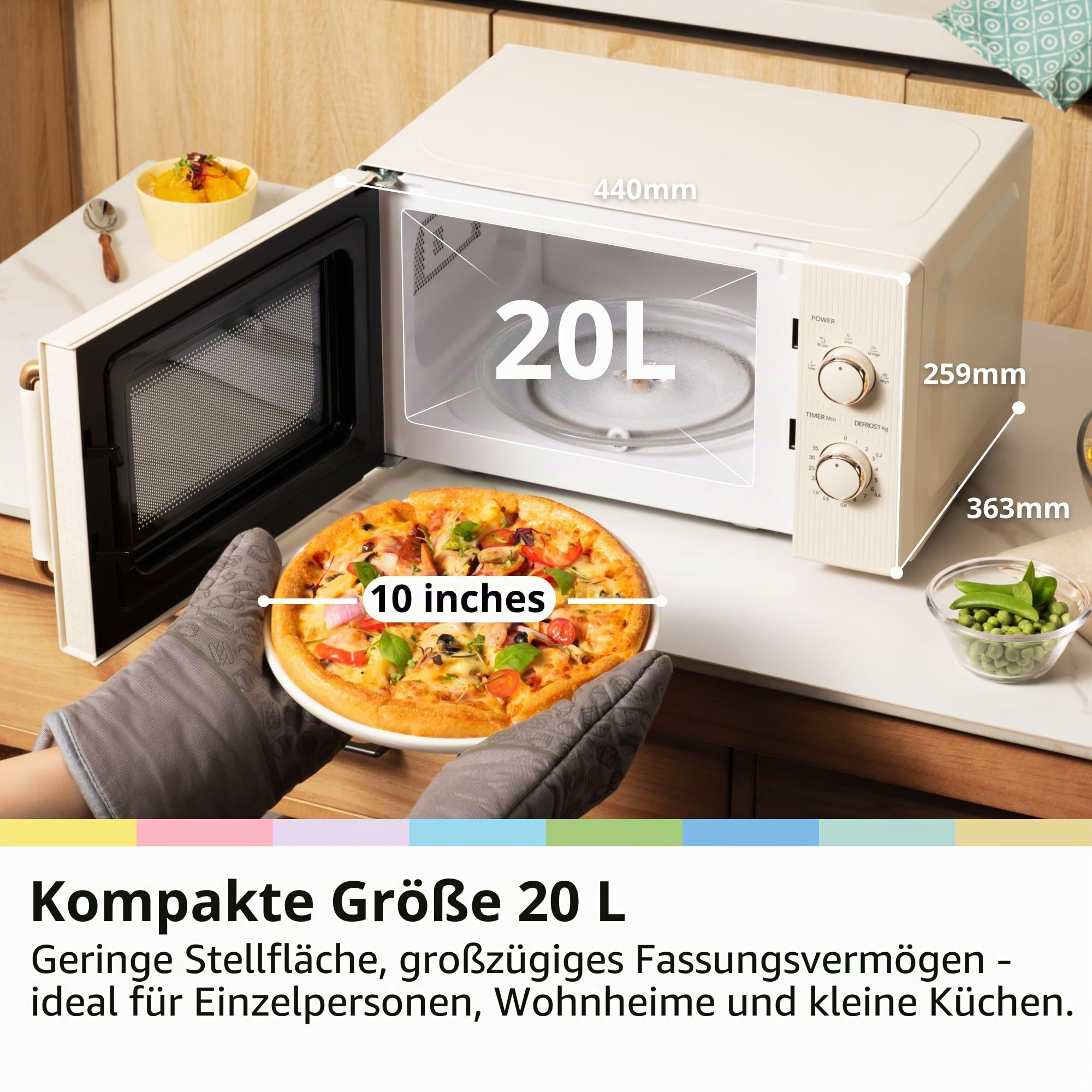 COMFEE CMO-M202NC(CM) Mikrowelle, Vintage, Retro, elegant, mit 5 Leistungsstufen, 700 W, 20 l, Timer verstellbar von 0 – 35 Minuten, einfache Bedienung, Innenbeleuchtung, Creme Aprikose