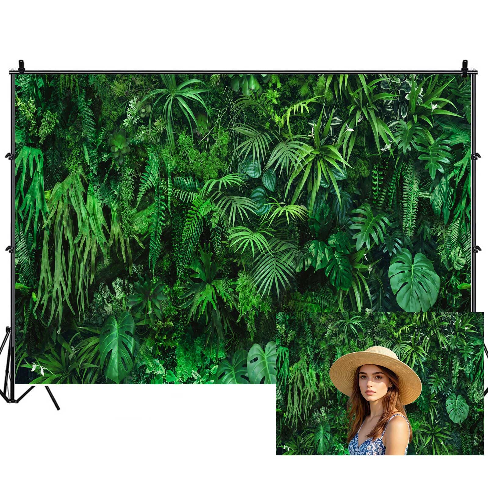 Photo 1 of Tropical Jungle Safari Backdrops for Photoshoot, Green Hawaiian Jungle Plant Leaves Picture Party Decorations Wall Backdrop for Photography Decor Banner, Photographic Studio Photo Backgrounds 20X10 FT