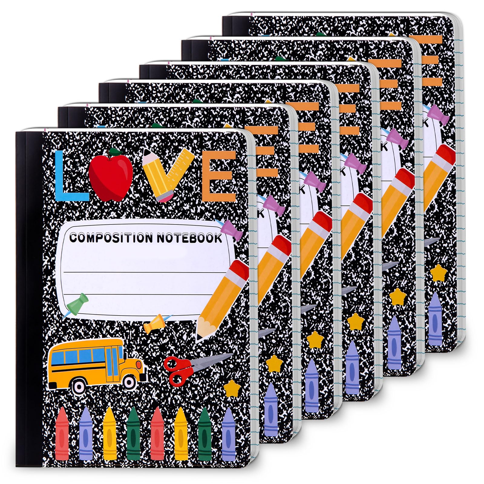 FOGWOWO 6 Pack Marble Composition Notebook Pencil Preppy Composition Notebooks College Ruled Paper,Back to School Coquette Aesthetic Notebooks