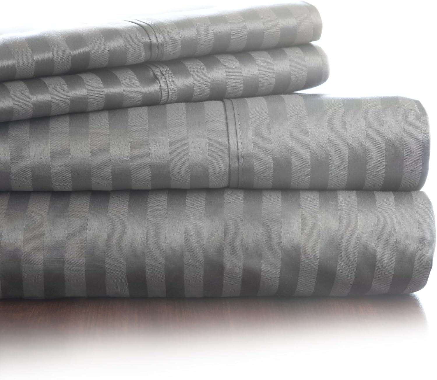 Bedford Home 300 Thread Count Cotton Sateen Sheet Set, King, Gray