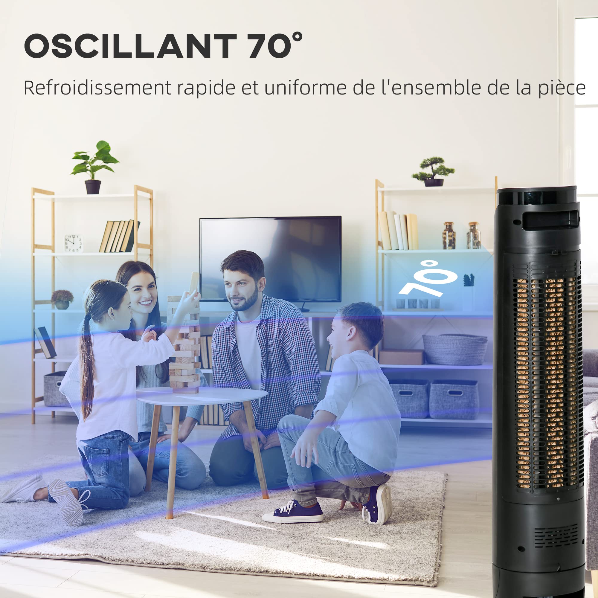 HOMCOM Rafraîchisseur d'air/ventilateur colonne/humidificateur 3 en 1-oscillant, 4 modes, 3 vitesses, Minuterie, télécommande réservoir 2.8L avec 1 bloc réfrigérant