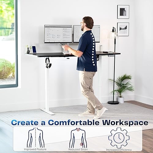 Vista 499 de VIVO DESK-KIT-1W6G - Escritorio eléctrico de pie de 60 x 24 pulgadas, ajuste de altura de memoria, serie 1B, parte superior de nogal oscuro de una