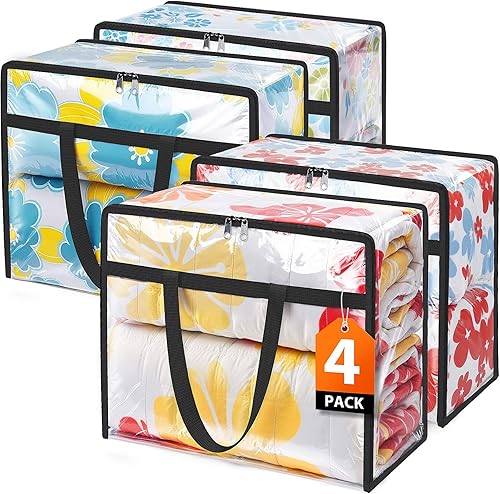 Bolsas de almacenamiento transparentes, paquete de 4 contenedores organizadores de almacenamiento debajo de la cama y armario, bolsas plegables de