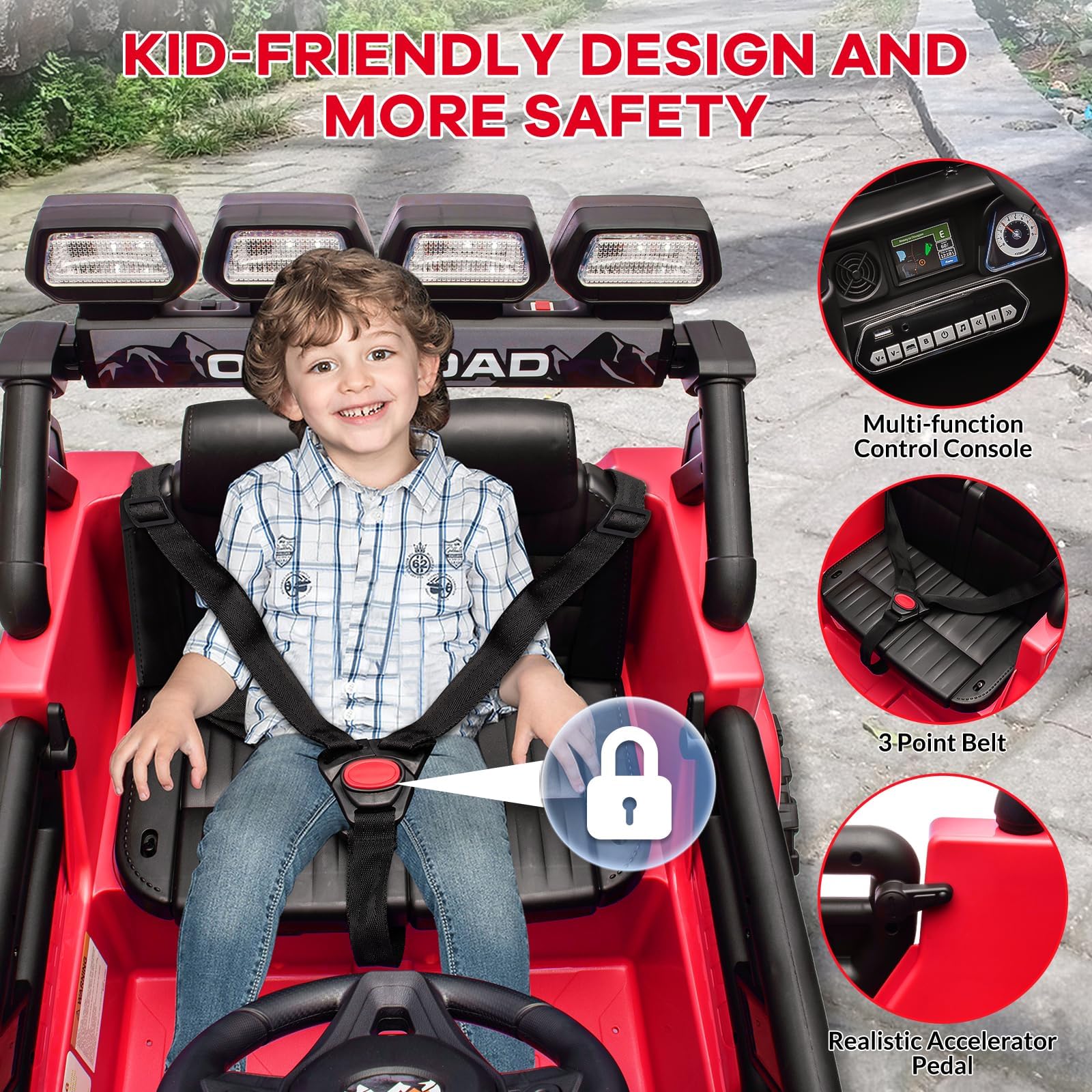 Coche Eléctrico Infantil 12v con Mando Remoto 2.4g - Suspensión De Muelle, Luces Led Y Música Inalámbrico - 2 Velocidades hasta 5 Km/H - para Niños De 3 A 8 Años - Color Rojo