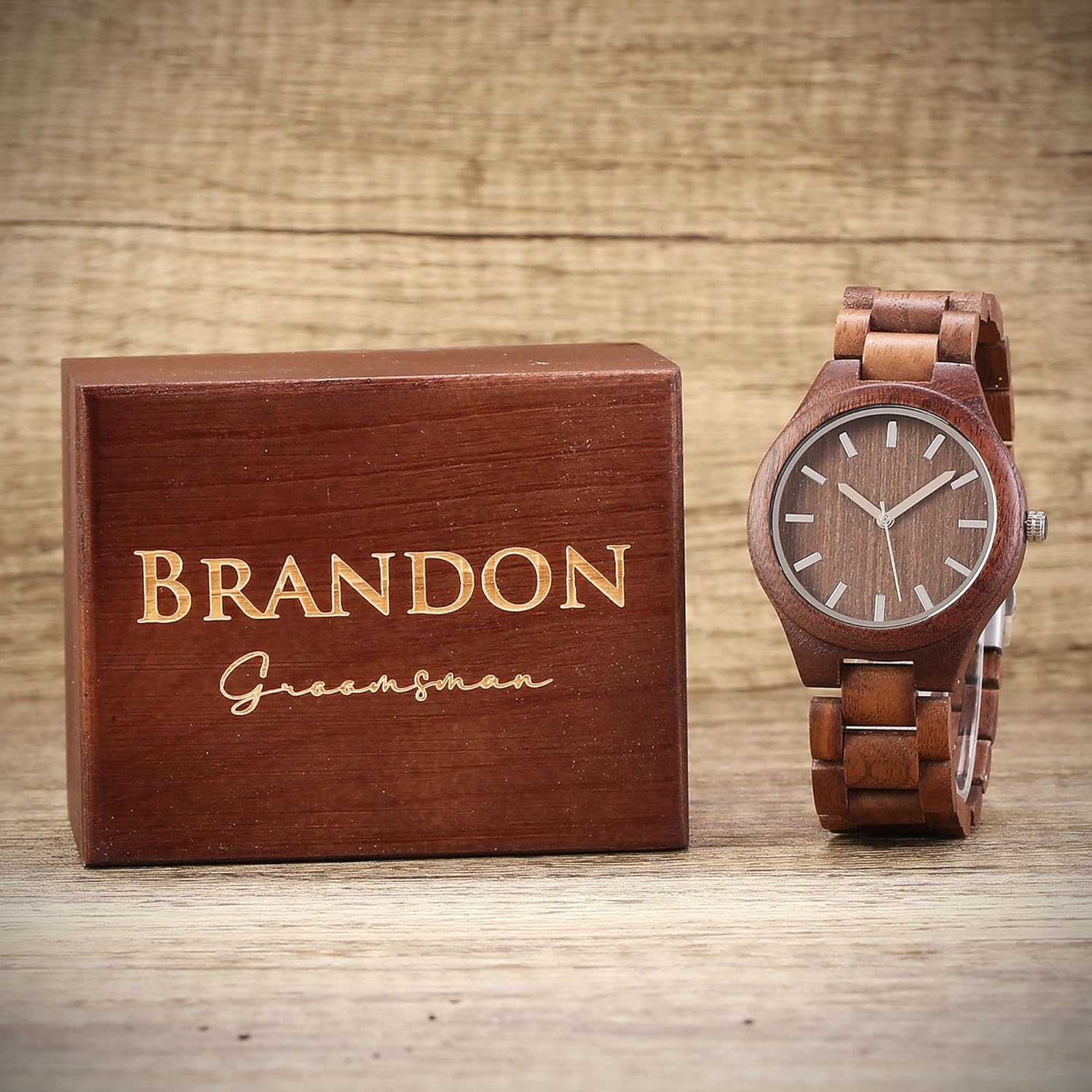 Personalized Walnut Wood Wooden Watch, Groomsmen Gift, Gift for Father, Mens Watch, Watch for Hushand