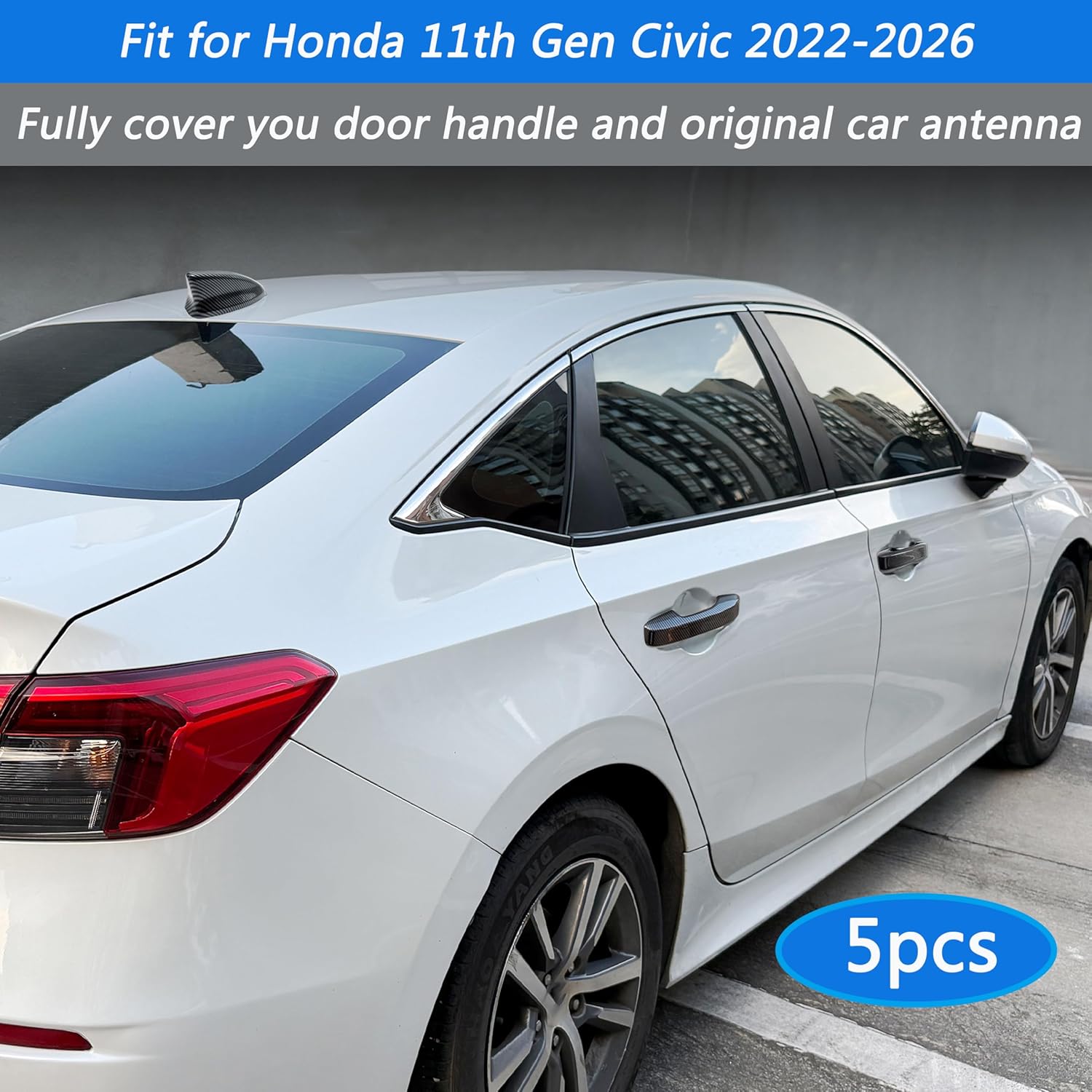 for 11th Honda Civic 2022 2023 2024 2025 2026 Door Handle Cover Handle Protectors Car Shark Fin Antenna Topper Cover CRV HRV Accord 2023-2026 5Pcs Set Carbon Fiber Black