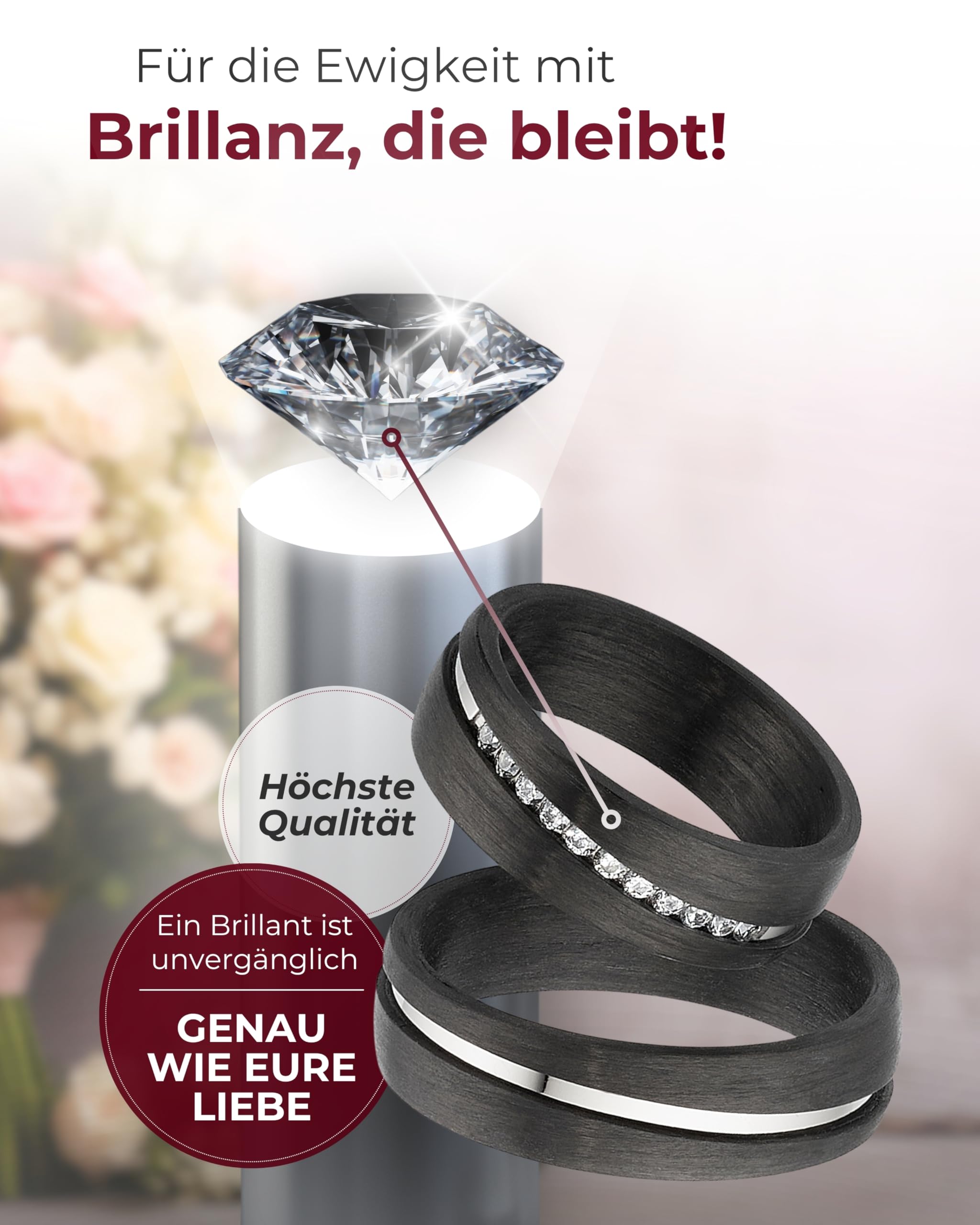 123traumringe Eheringe in Carbon & Titan I Partnerringe mit 11 Zirkonia & Etui I Gravierbare Eheringe mit Ringgröße 50-72 mm I Hochwertige Verlobungsringe in 6 mm Breite & 1,9 mm Stärke I S 82