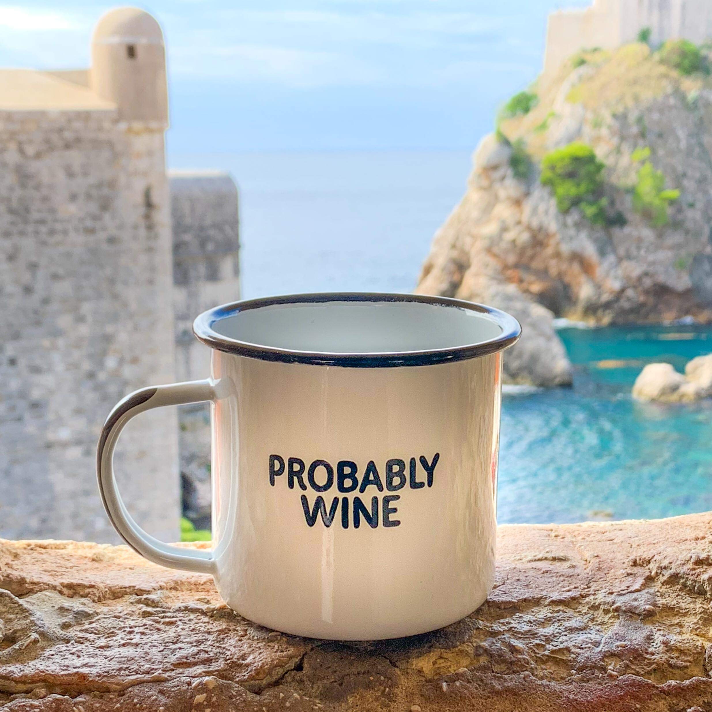 Amazon.com: Swag Brewery PROBABLY WINE | Enamel Camp Coffee Mug