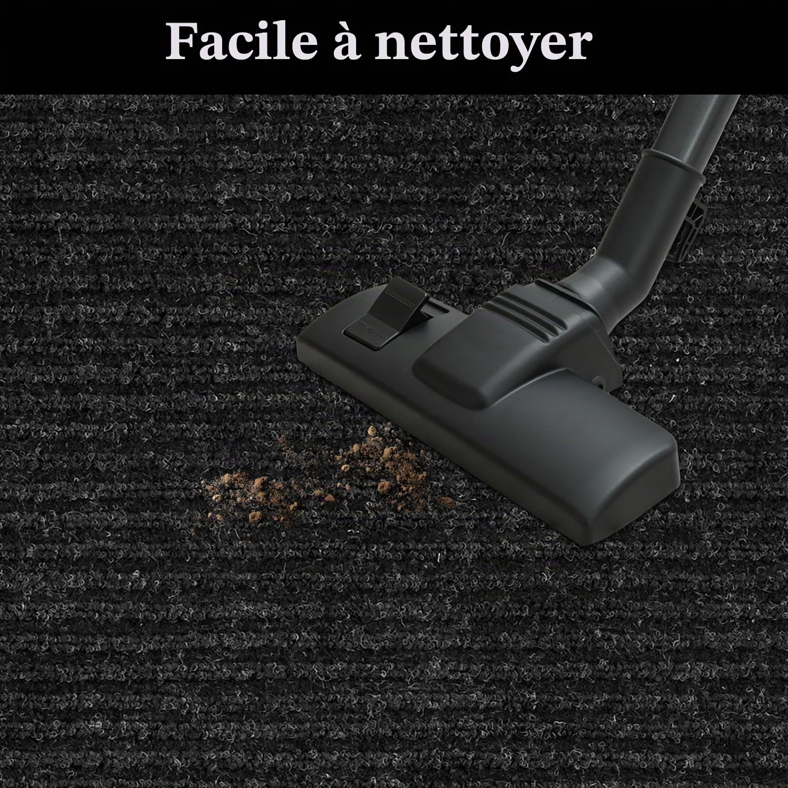 Tapis de couloir, antidérapant, 90 x 500 cm, au mètre, lavable, anti-salissures, noir, 90 cm de large