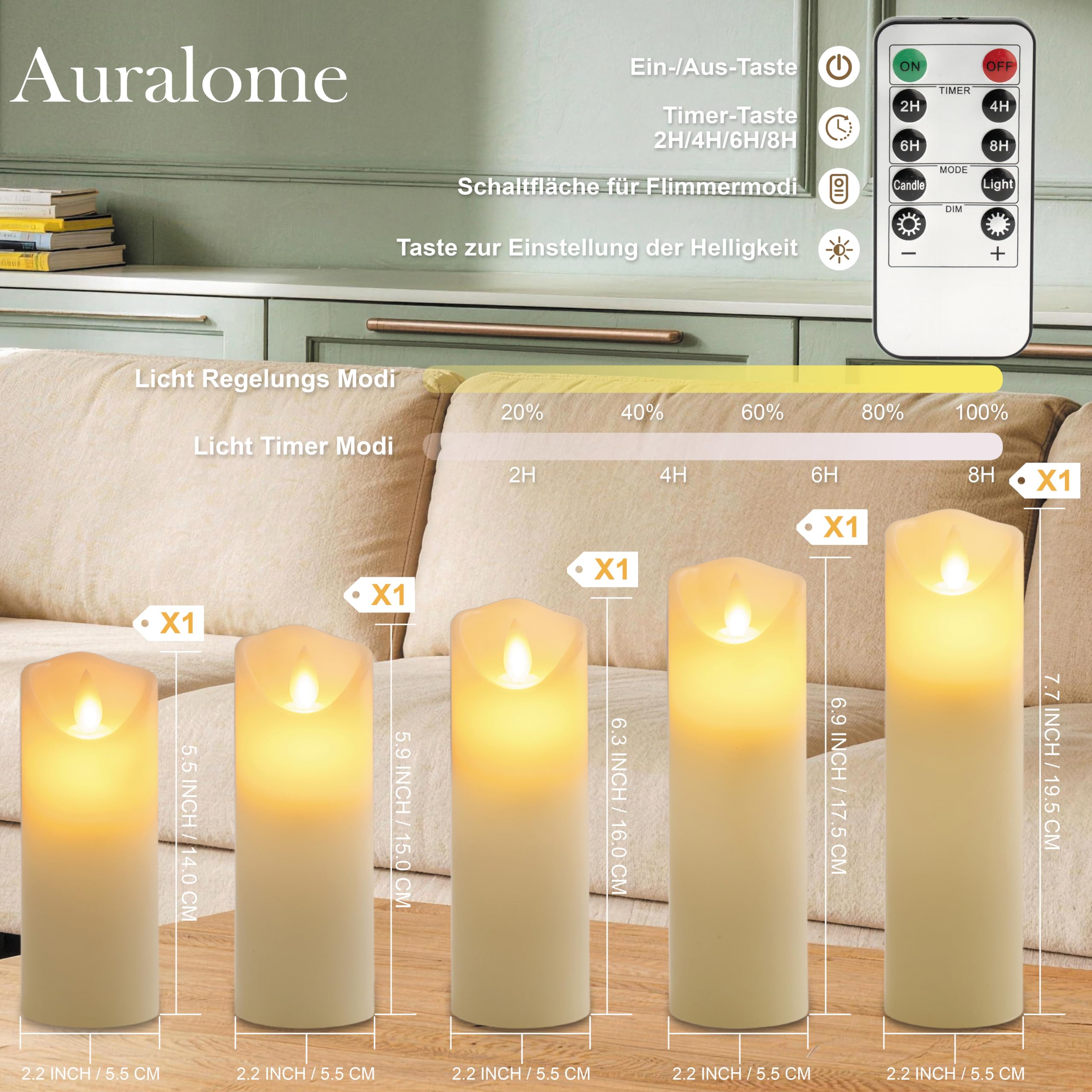 Velas LED con temporizador, cera real, para exteriores, llama parpadeante, diámetro de 5,5 cm, con mando a distancia, velas eléctricas, sin llama, para interior y exterior, decoración de