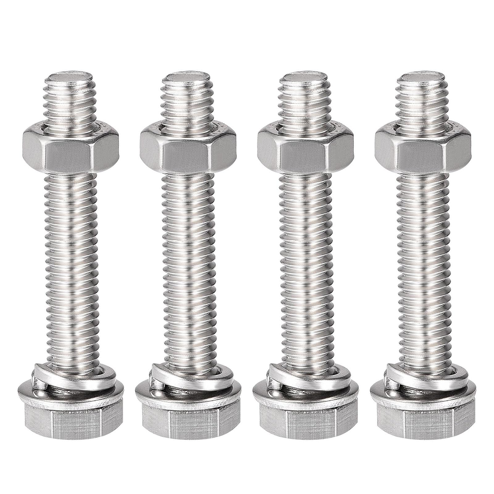 TOP-VIGOR 4Pcs M8 x 45mm Hex Head Screws Bolts, Nuts, Flat & Lock Washers Kits