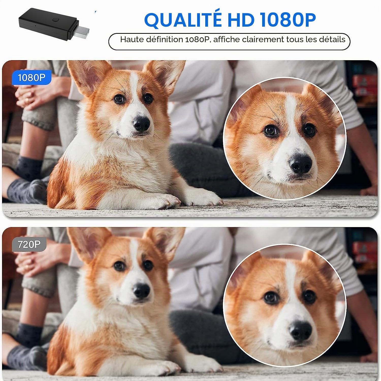 USB Caméra cachée 1080P HD Caméra Espion Cachée pour la Sécurité à Domicile Nanny cam avec Vision Nocturne et Détection de Mouvement