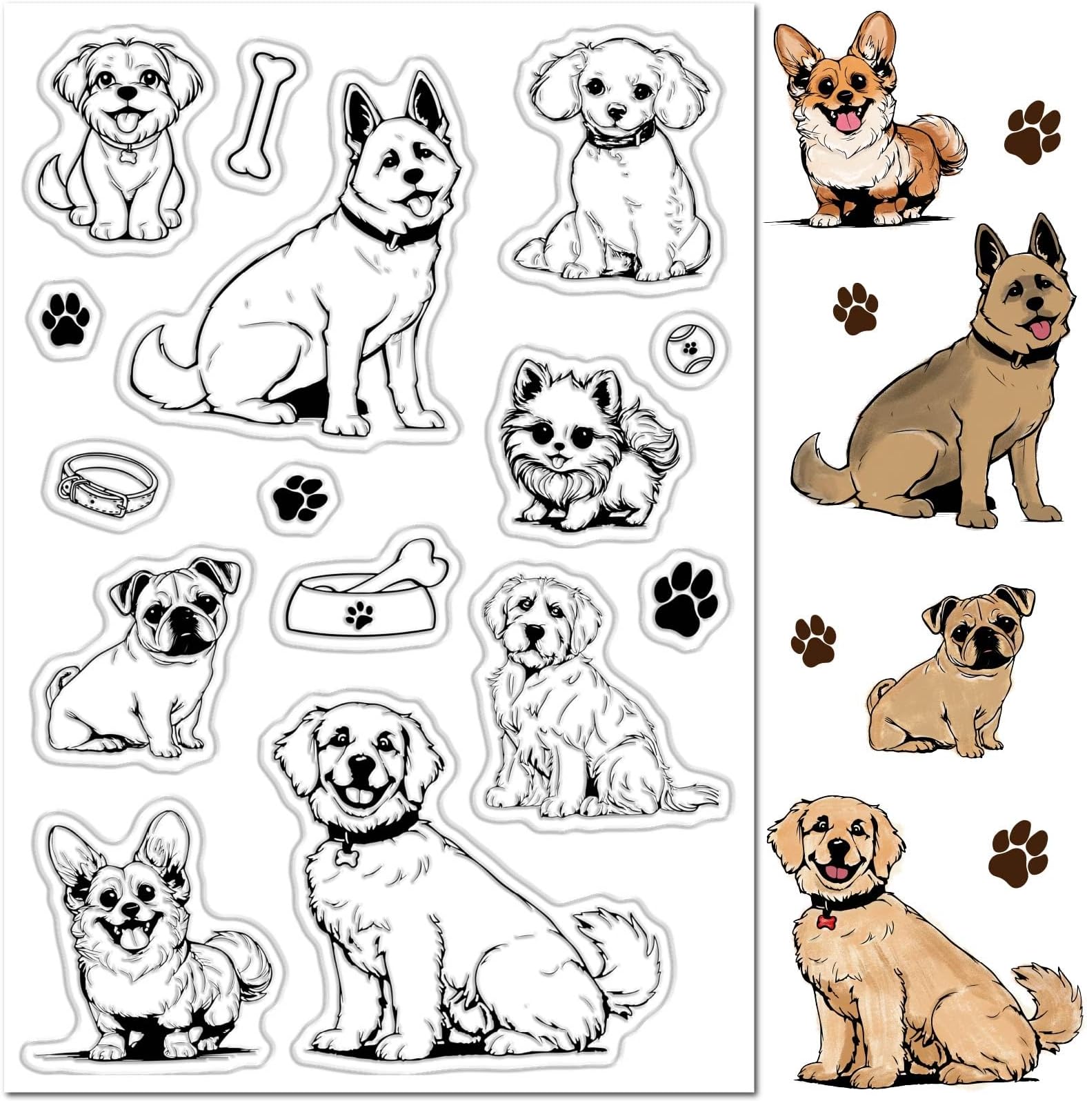 CRASPIRE Cute Dog Clear Rubber Stamps Cartoon Paw Print Puppy Bone Vintage Reusable Transparent Silicone Stamp Seals for DIY Scrapbooking Journaling Card Making Decor Photo Album Decorative