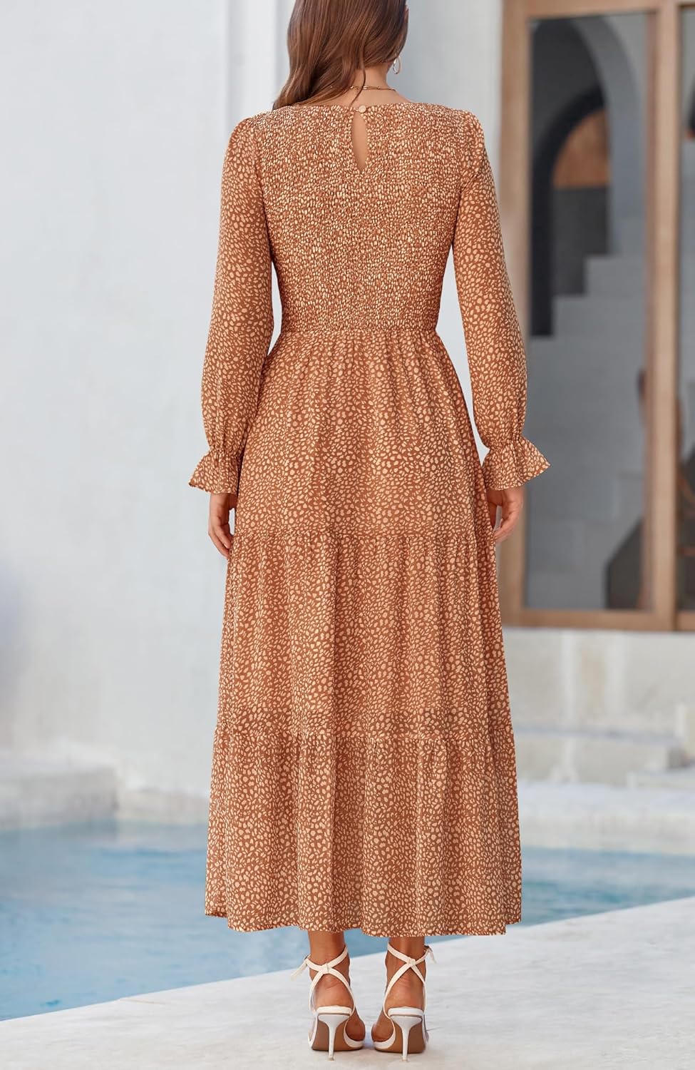 BTFBM Women Casual Long Sleeve Crew Neck Fall Dress Bohemian Relaxed Fit Floral Flowy Maxi Dresses Tiered Cocktail Dress - Image 6