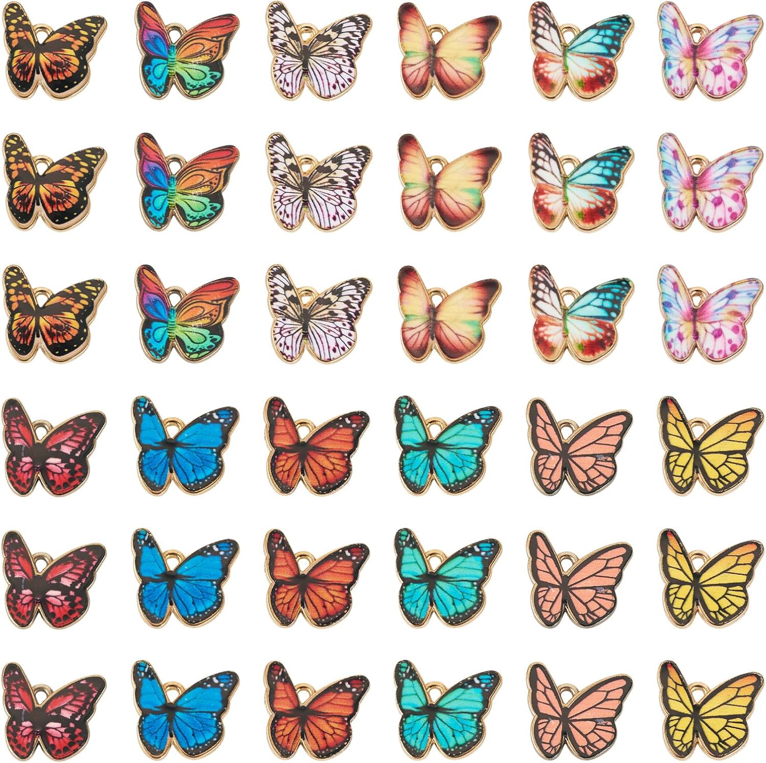 Craftdady Colorful Butterfly Charms for Jewelry Making, 48Pcs Enamel Butterfly Insect Dangle Pendant Gold Plated Alloy Flying Animal Charm for Earrings Bracelets Necklace DIY Craft Making