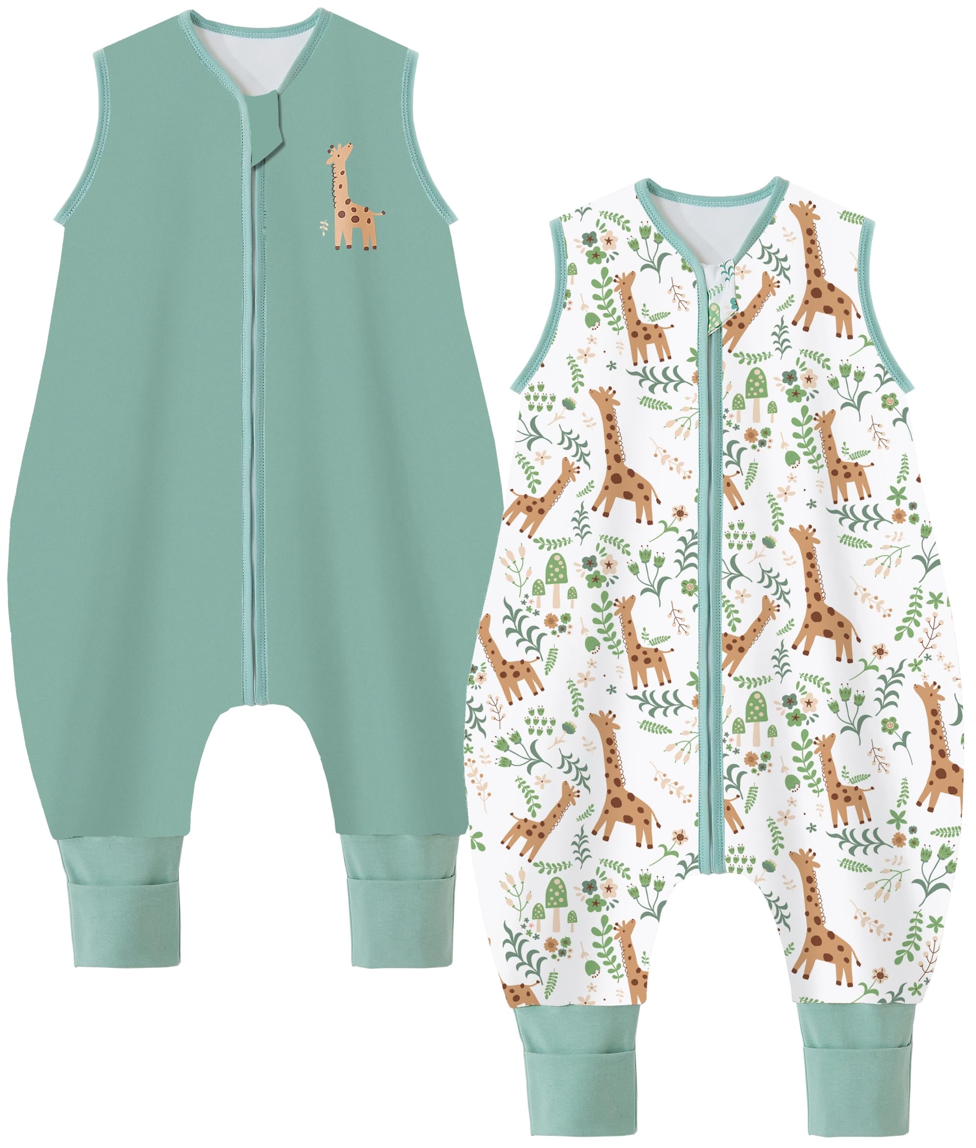 Chilsuessy Baby Schlafsack mit Füßen 2er Pack 1 Tog Kinder Sommer Schlafsack mit Beinen 100% Baumwolle Schlafstrampler für Jungen Mädchen