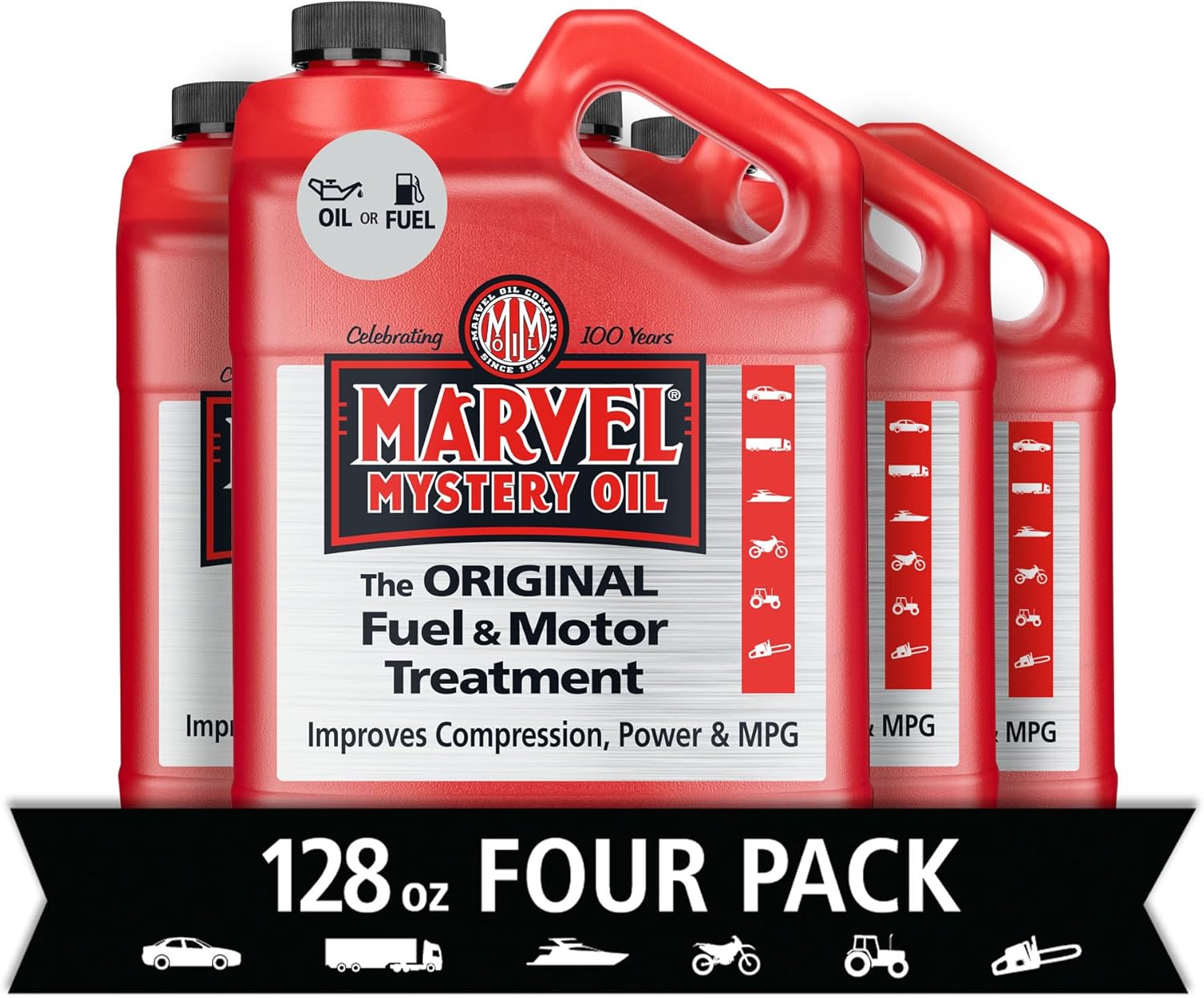 Marvel Mystery Oil Original Motor Treatment, Engine Oil & Fuel Treatment Additive, Cleans and Lubricates Fuel System, Prevents Leaks, Improves Engine Performance and Fuel Economy, 128 oz. (Pack of 4)