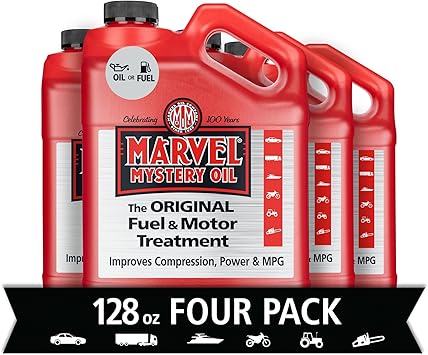 Marvel Mystery Oil Original Motor Treatment, Engine Oil & Fuel Treatment Additive, Cleans and Lubricates Fuel System, Prevents Leaks, Improves Engine Performance and Fuel Economy, 128 oz. Pack of 4
