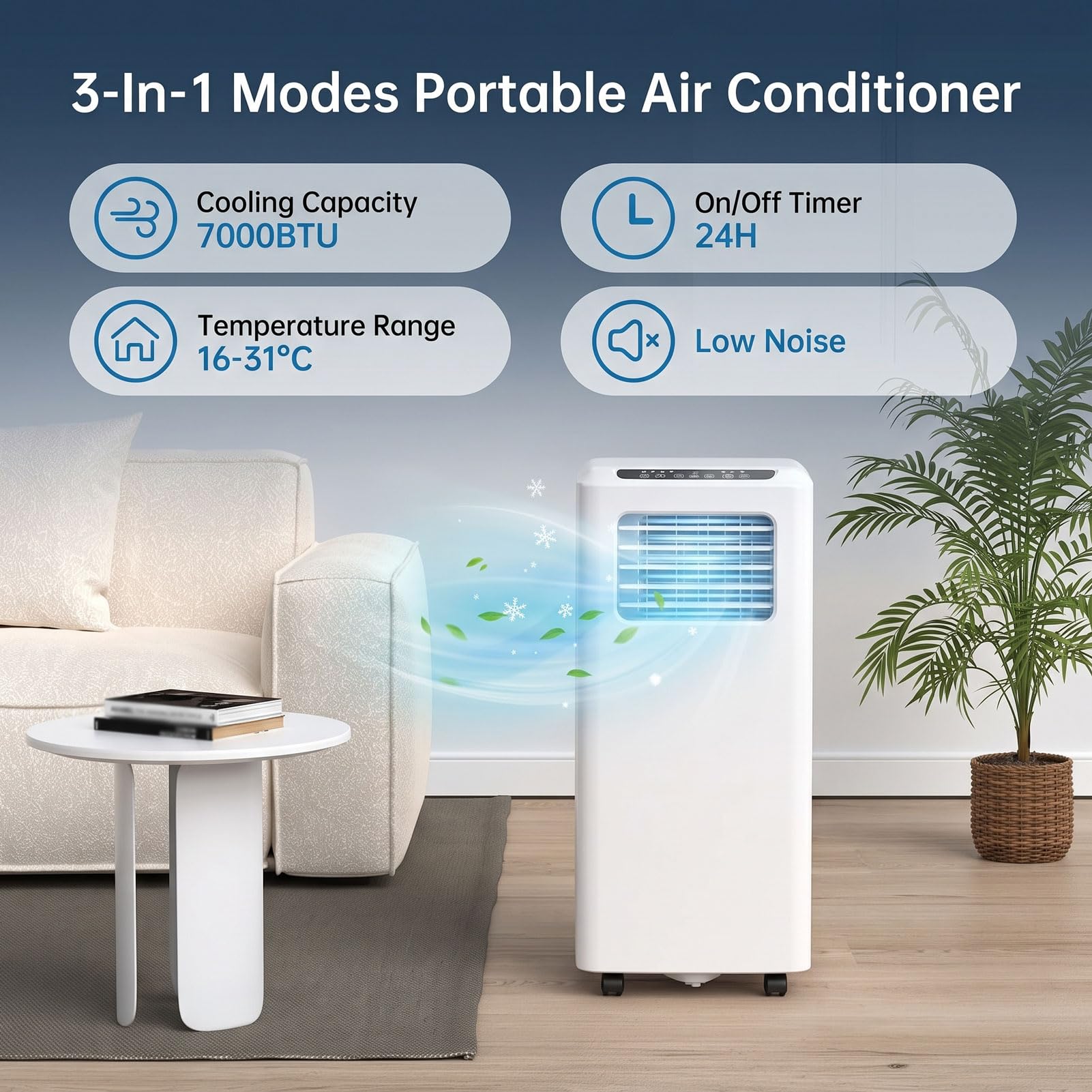 Klimatyzator przenośny 9000 BTU, 3-w-1 wentylator osuszający do chłodzenia do pomieszczeń o powierzchni do 226 Sq Ft, wyświetlacz cyfrowy z pilotem i 24H Timer, ekologiczny czynnik chłodniczy R290, ko
