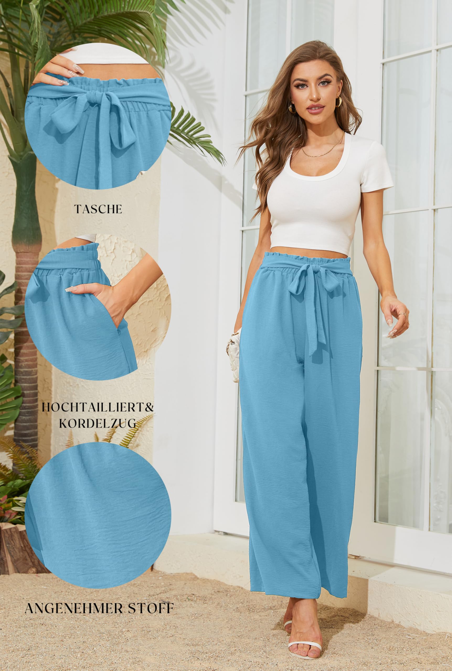 Actcat Women's Wide Leg Pants Light Elegant Elastic Vita Pantaloni Estivi con Tasche Pantaloni di Lavoro Causali