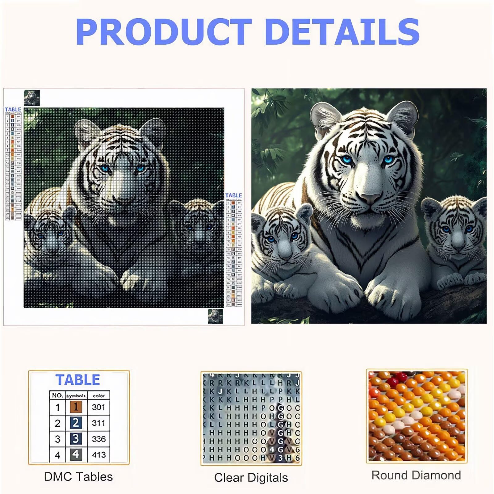 5D Diamond Painting Kit Complet, Diamond Painting Enfant Animal Plein Foret Peinture Diamant Tigre pour Adulte Débutant, Activité Manuelle Cristal Art Canevas Kit pour Décoration Murale 70x70cm FX#167