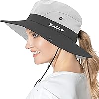 Vista 1 de Sombrero de cola de caballo para mujer, protección UV, ala ancha, plegable, para verano, playa, pesca, sombreros