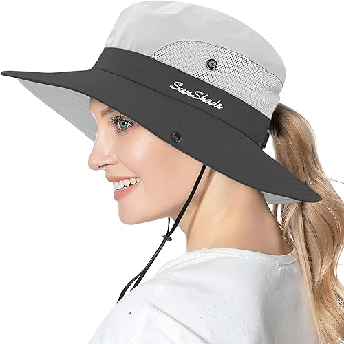 Sombrero de cola de caballo para mujer, protección UV, ala ancha, plegable, para verano, playa, pesca, sombreros