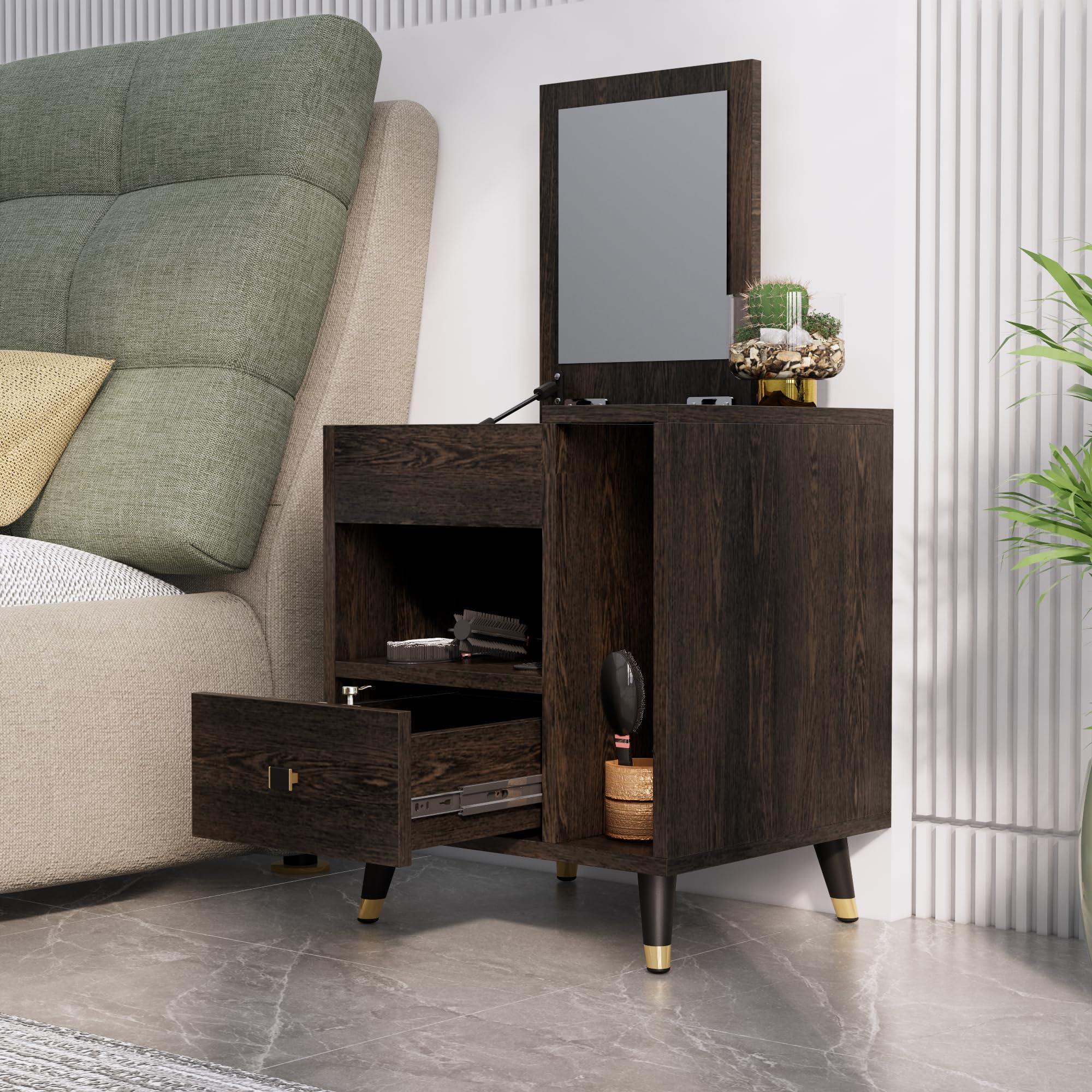 Engineered Wood Dressing Table with 1 Drawer, Mirror and Huge Storage Space | Vanity for Living Room, Bedroom. (Flower Wenge)-image-49
