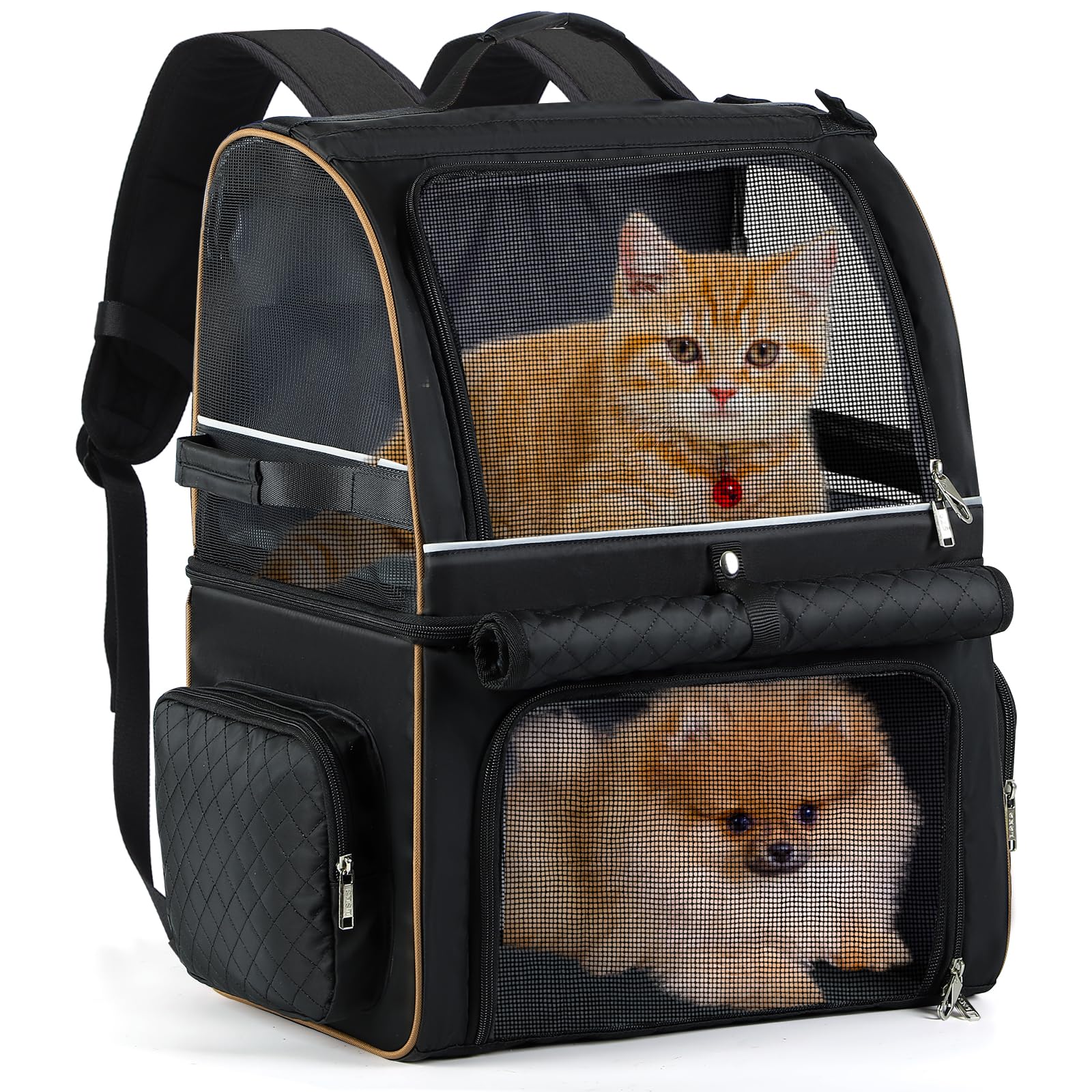 Lekebobor Cat Backpack Carrier for Two Small Cats or One Medium Dog, Fits Up to 24 Lbs, Quilted Black