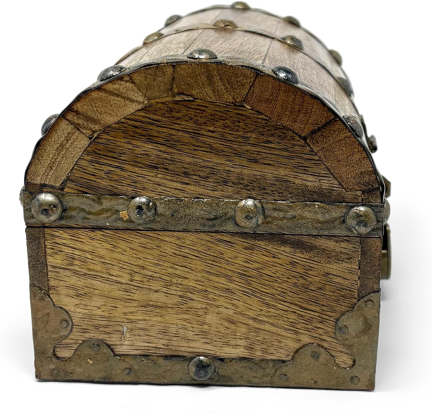 Nautical Cove Antique Finish Wood Treasure Chest with Decorative Rivets and Reinforcing Iron Strips with Lock and Skeleton Keys (Light Antique, X-Small 5.5x4x4) - Wooden Keepsake Box, Storage Chest