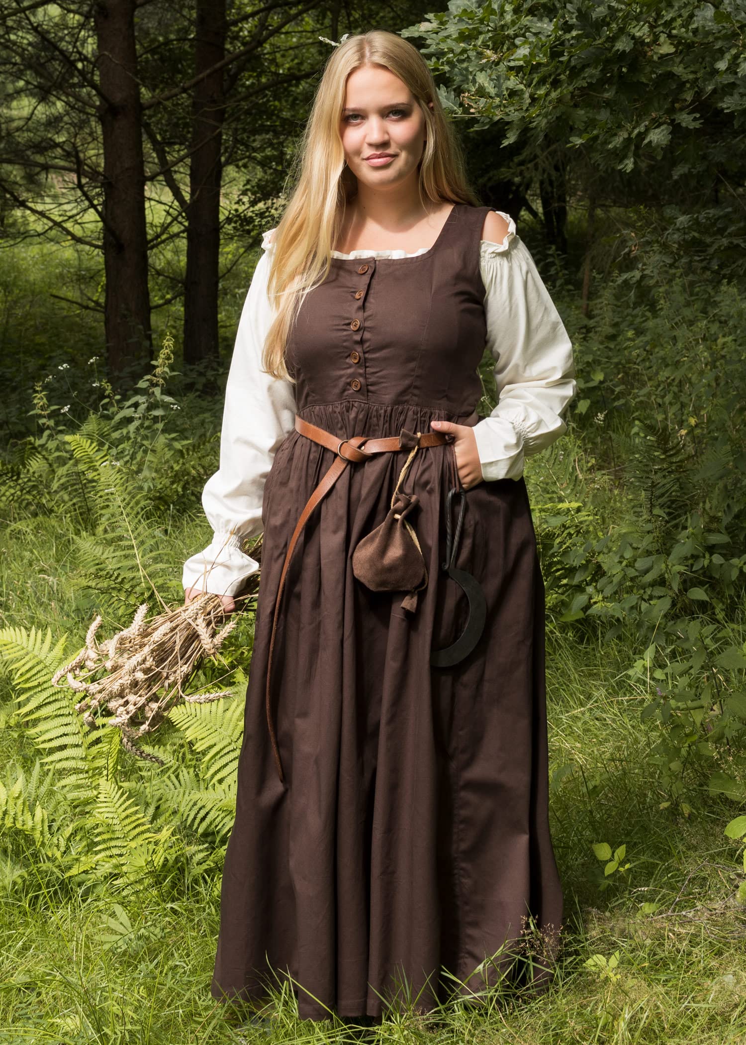 Battle-Merchant Lene sukienka dla kobiet bez rękawów, średniowieczna sukienka na ramiączkach, sukienka dla chłopców, z bawełny, brązowa/czerwona/zielona, S/M/L/XL/XXL, brązowy, XL