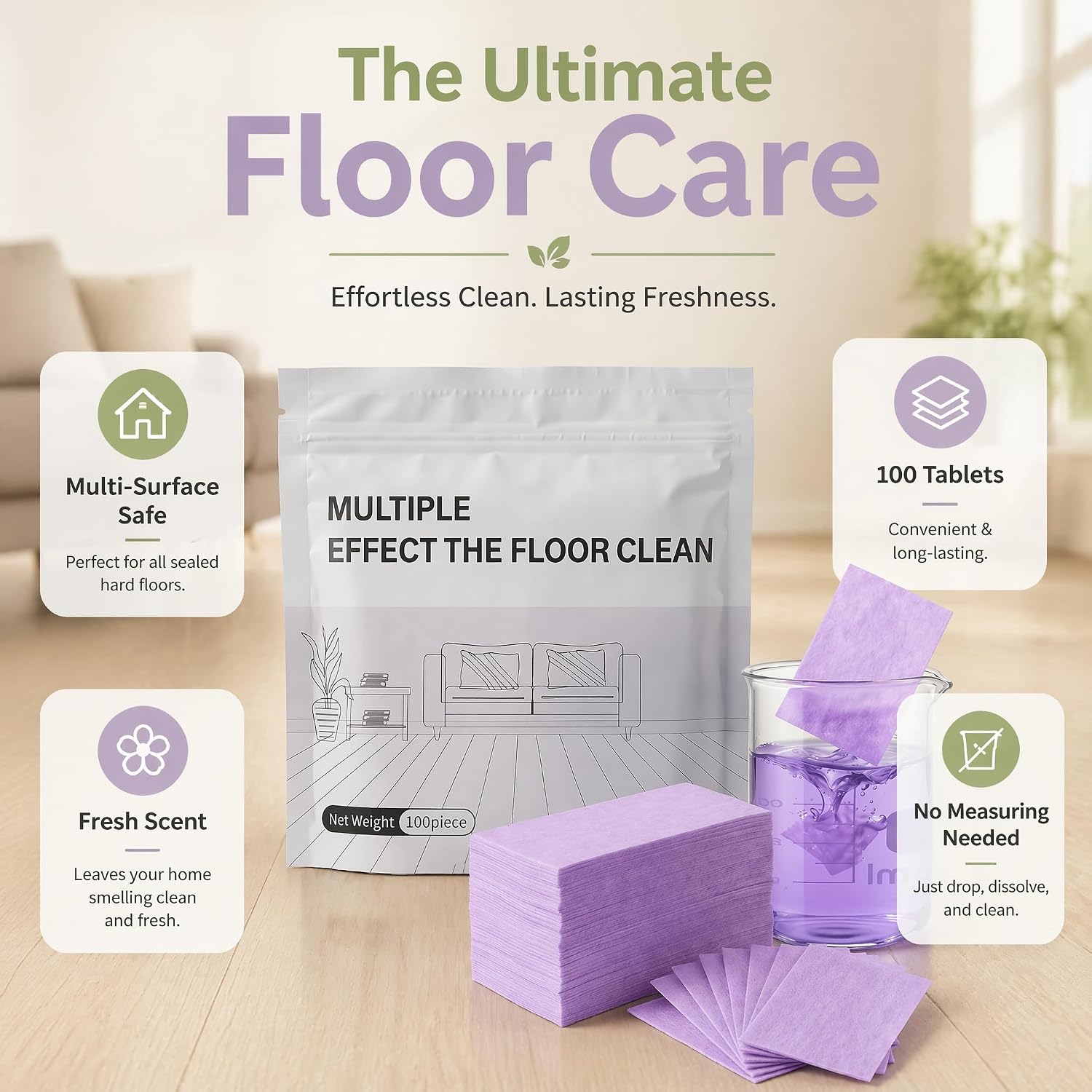 Mopping Cleaning Sheets, 100‑Count Purple for Multi‑Surface Floors