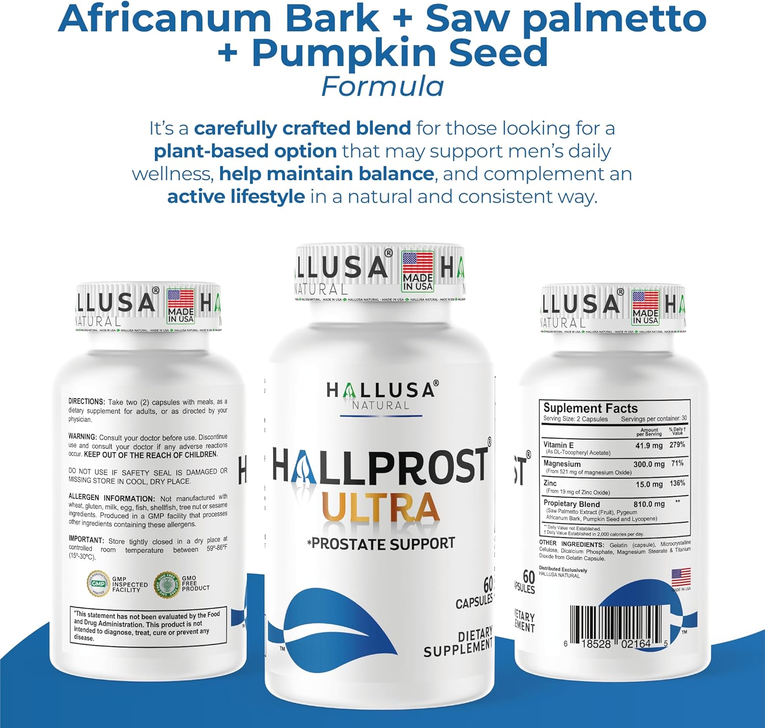Hallprost Ultra Prostate Health Supplement 1166mg, 60 capsules, Saw Palmetto + Lycopene, Reduce Frequent Urination, Urinary & Bladder Support, Balance DHT, Pygeum, Pumpkin Seed, Zinc, Vitamin E