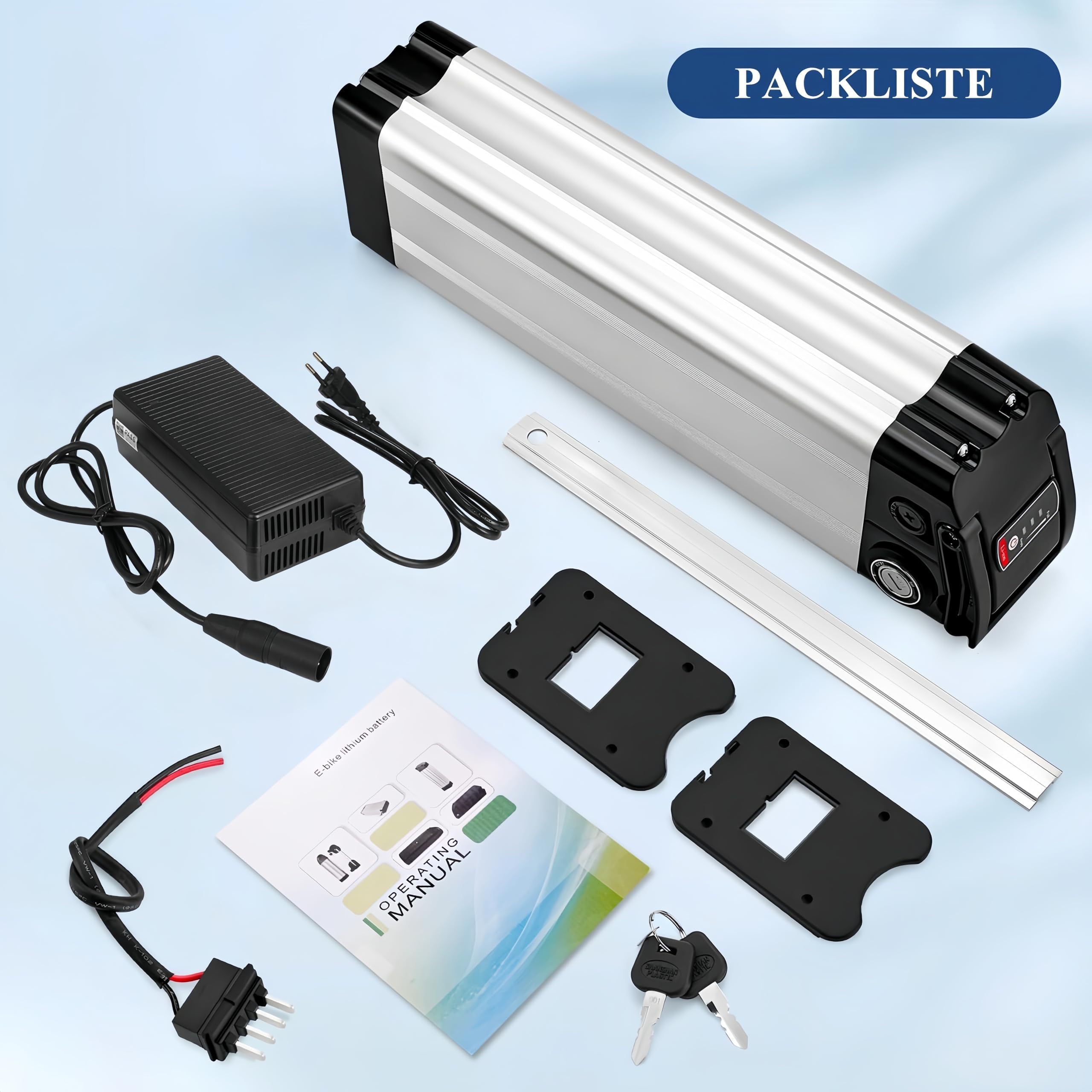 X-go Ebike Batería, 36V 15AH batería de Bicicleta eléctrica e-Bike batería de Litio de 2 Puertos con Cargador, Cierre Seguro, luz indicadora led para 350W 250W 100W Motor (36V 15AH 2 Port)