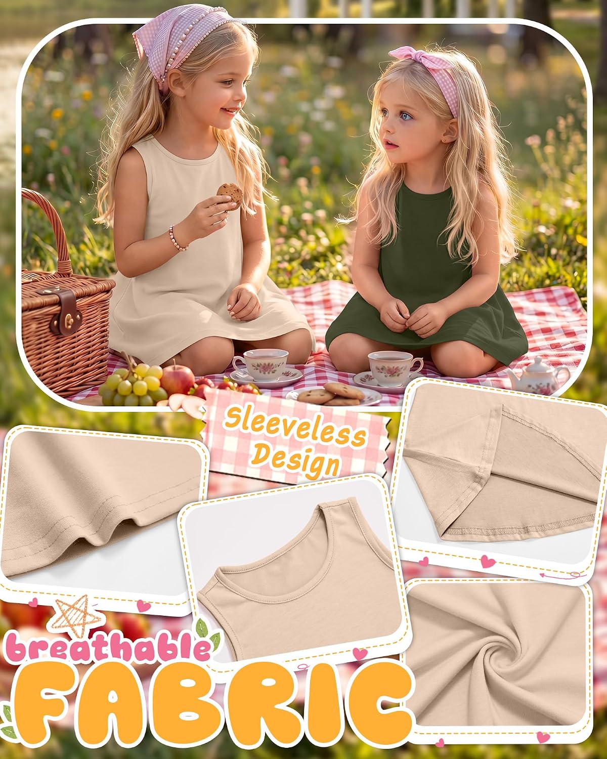 2 Pack Toddler Girls' Sleeveless Tank Dress Crew Neck Knit Summer Beach Dresses A Line Midi Sundress for Baby Girls